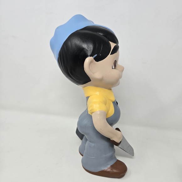 Vintage Atlantic Mold Smiley Boy Carpenter Handyman Plumber Vintage Blue Yellow - Picture 3 of 16